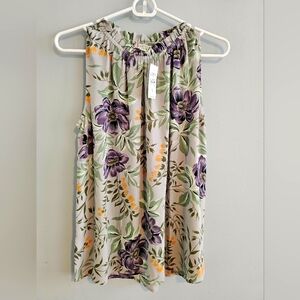 LOFT Floral Sleeveless Top | Purple and Orange | Medium | NWT